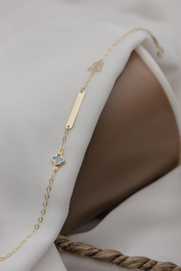 Χρυσή ταυτότητα Κ9 με μπλε σταυρουδάκι και πεταλούδα